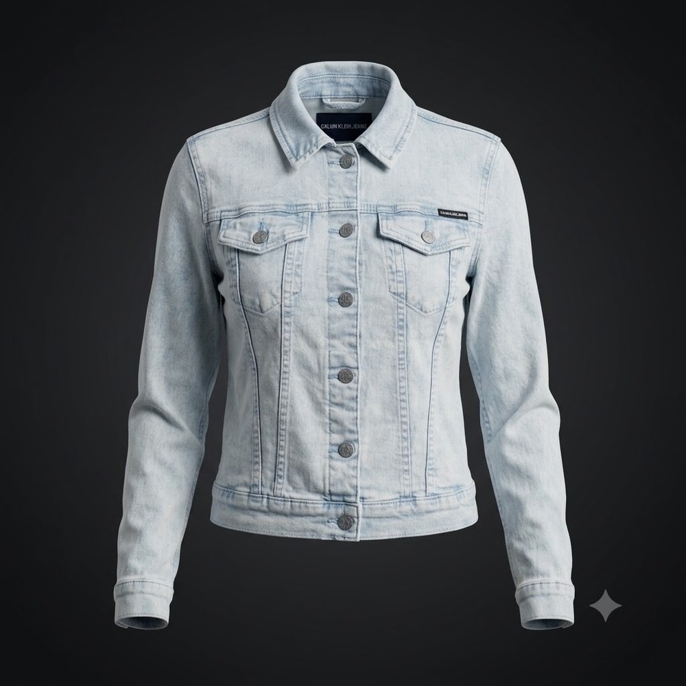 Calvin Klein Jeans Womens Light Acid Wash Denim Trucker Jacket‎ Blue Small S
